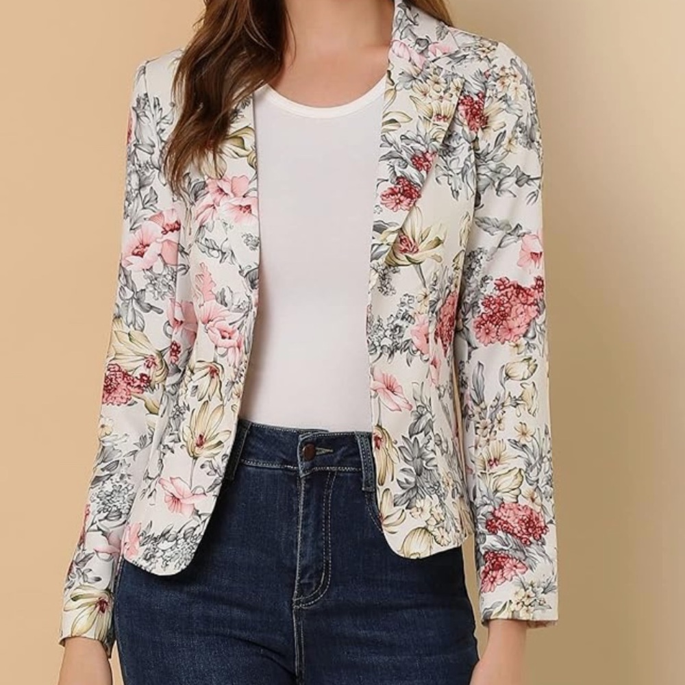 Allegra K Floral Printed open front blazer